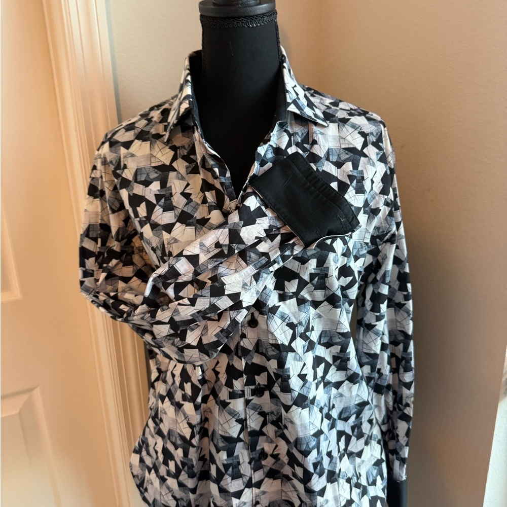 Men's Black and White Geometric Dress Shirt